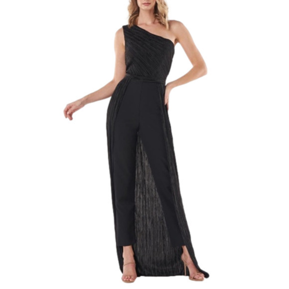 Kay Unger Pants - Kay Unger Leah Walk Through Black One Shoulder Jumpsuit Size 2